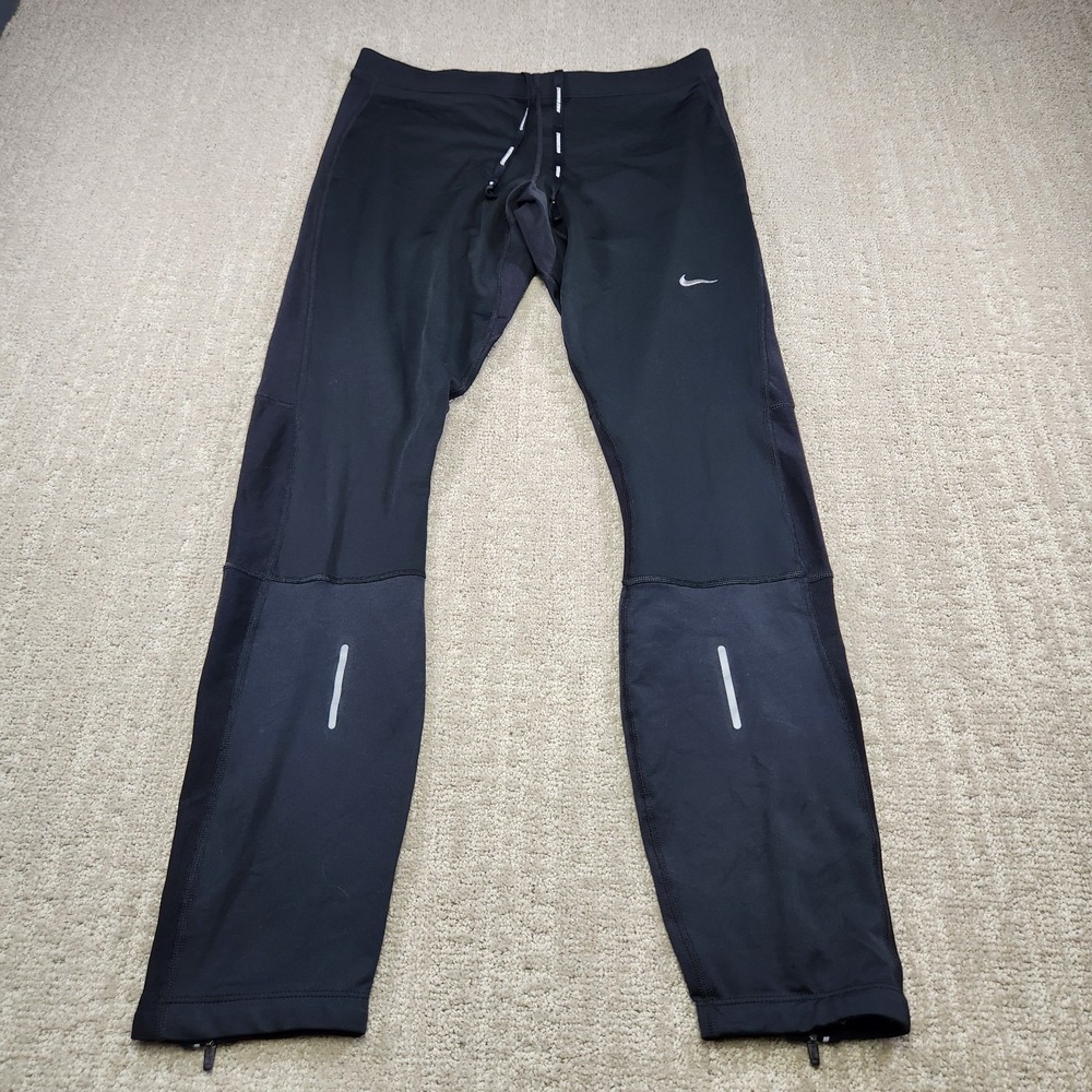 Nike Running Pants Men XL Element Thermal Tights Reflective Black Dri Fit